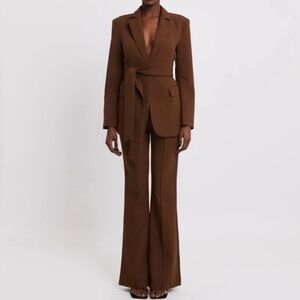 BOA Chocolate Suit Blazer Belt Wide Leg Suit Trouser Pants NEW Large Because of